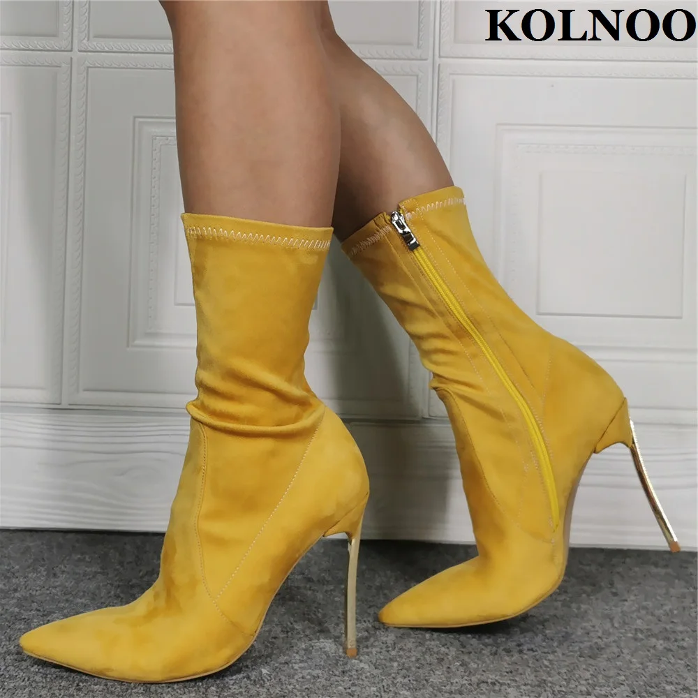 

Kolnoo Handmade Womens Stiletto High Heel Boots Pointy Real Picture Short Party Prom Ankle Boots Daily Wear Fashion Winter Shoes