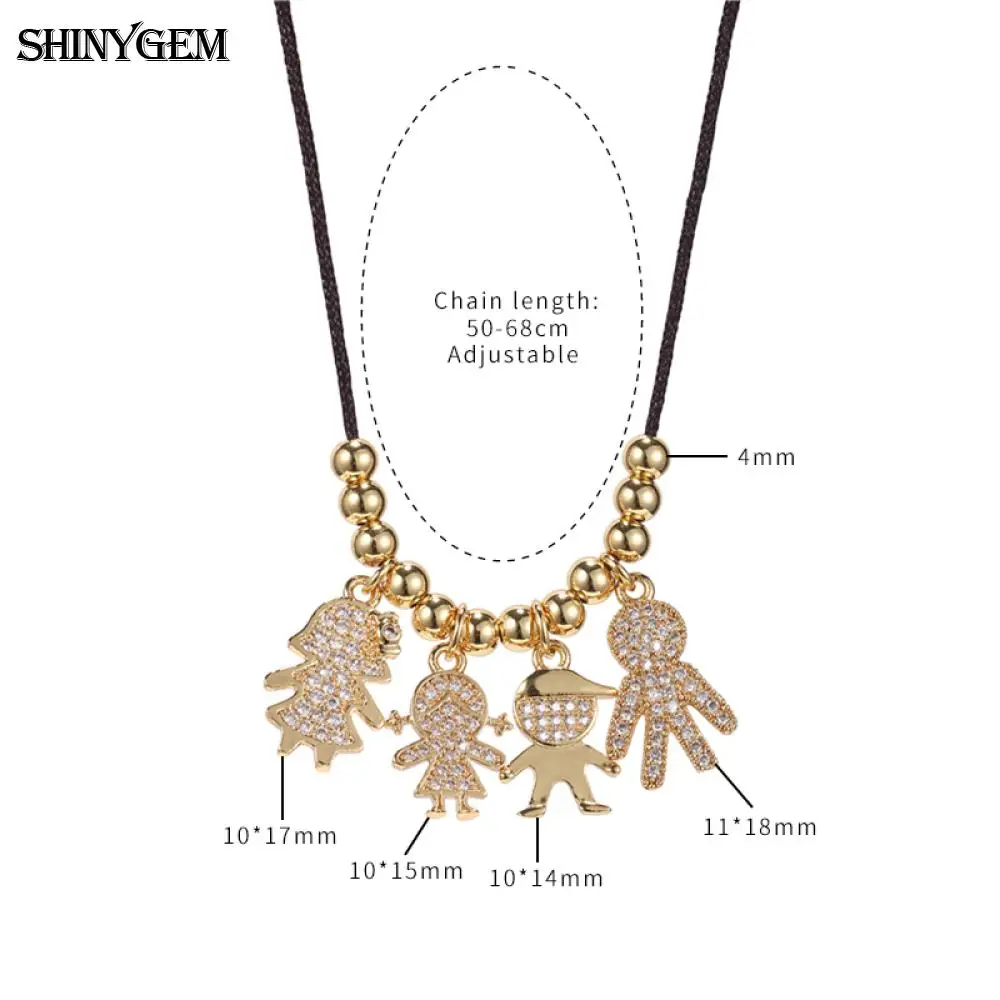 ShinyGem Women Pendant Necklaces Micro Pave Bling Zircon Family Members Charm Adjustable Rope Chain Birthday Gift for Girlfriend