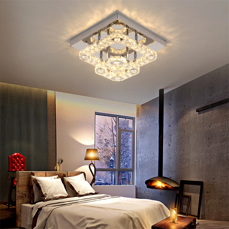 Modern LED Crystal Chandelier Lighting Mirror Rings Ceiling Lamp for Living Room Kitchen Luminaire Home Decor Light Fixture