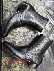 Fashion FR.LANCELOT Black Alligator leather European style chelsea boots men riding boots low heel motorcycle boot men