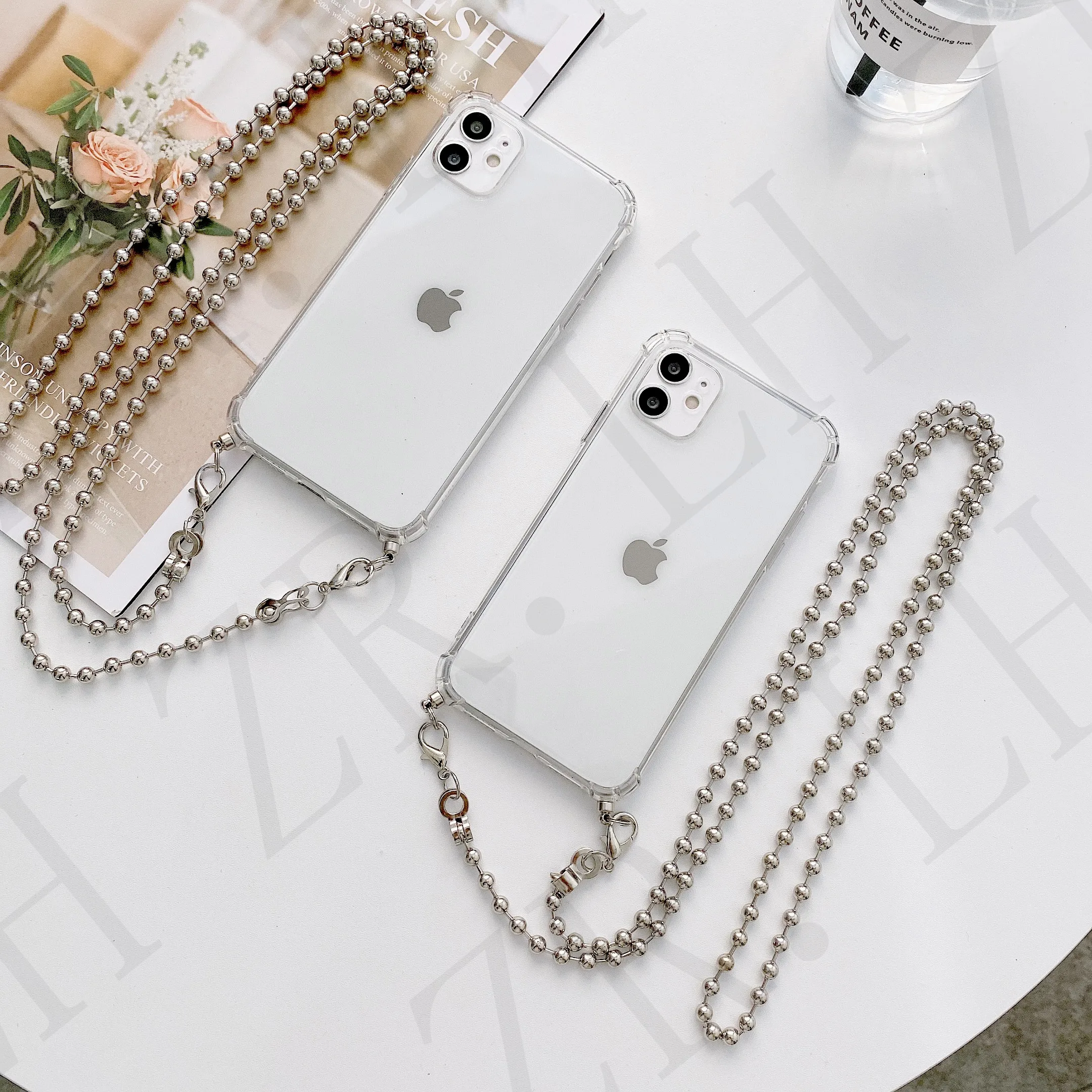 Steel ball chain Lanyard Necklace soft case For APPLE iphone 15 14 13 11 Pro Max 12 MiNi X XS Max 7 8 6 plus SE 2020  XR cover