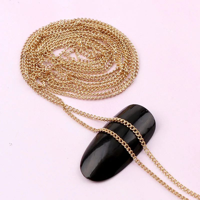 0.8~1 Meter Width 1mm Length Japanese 3D Gold Nail Metal Chain DIY Steel Ball Nail Chain Punk Style Nail Art Decoration