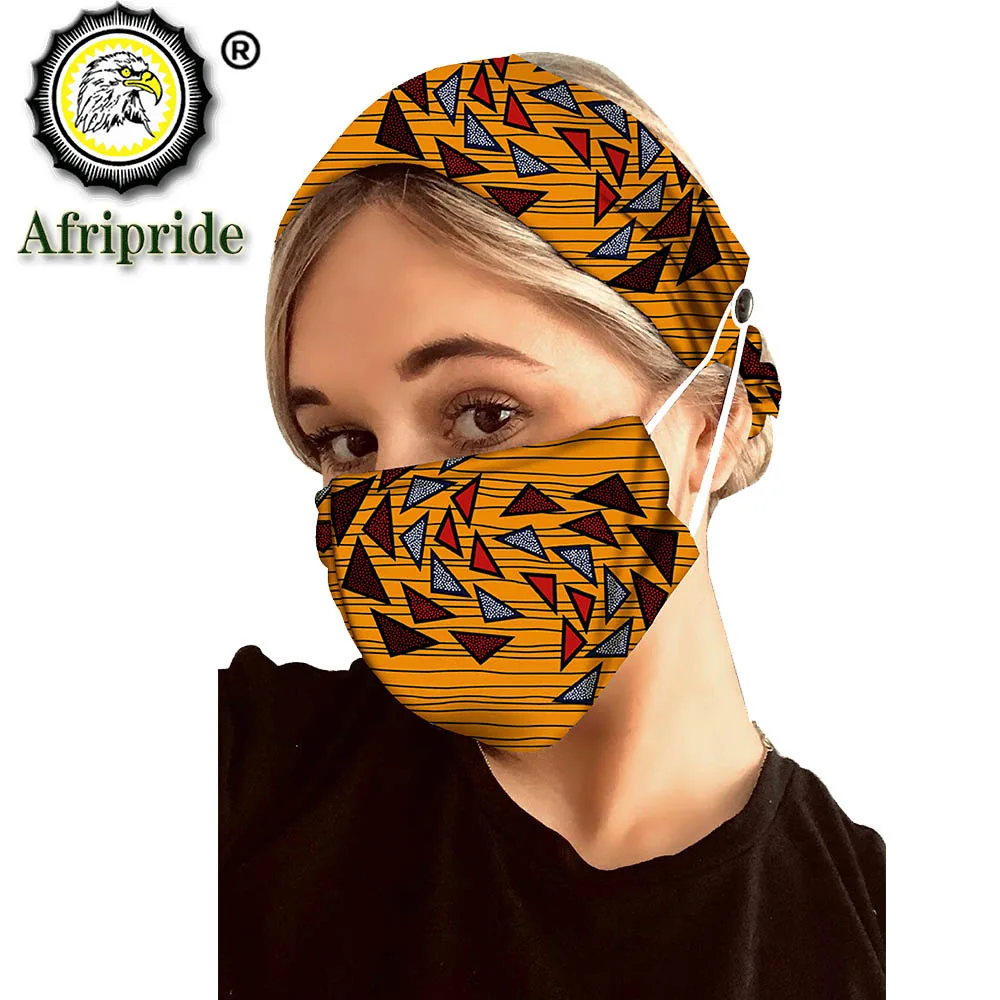 African Headband 2 Piece Set Headwraps Fashion Ankara Print Cotton Bonnet Line Hair Reversible Match Print Mask Wax S20H013