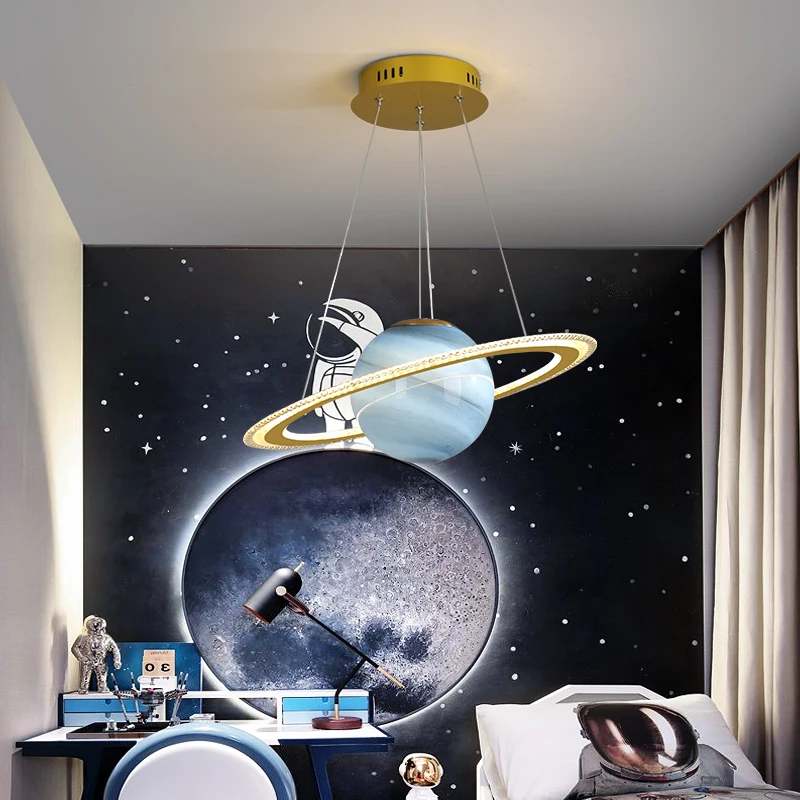 Modern Planet Football Chandelier Ceiling Light Home Dining Room Bedroom For Child's room Meal Hanger Decoration Blue Gold Black