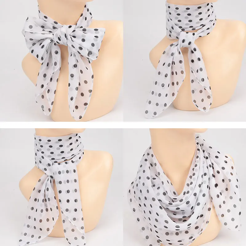 40-65cm Summer Fashion Chiffon polka Dot Scarf Ladies Head Neck square Scarf Shawls Female HAir Ties Bands Neckerchief Shawls