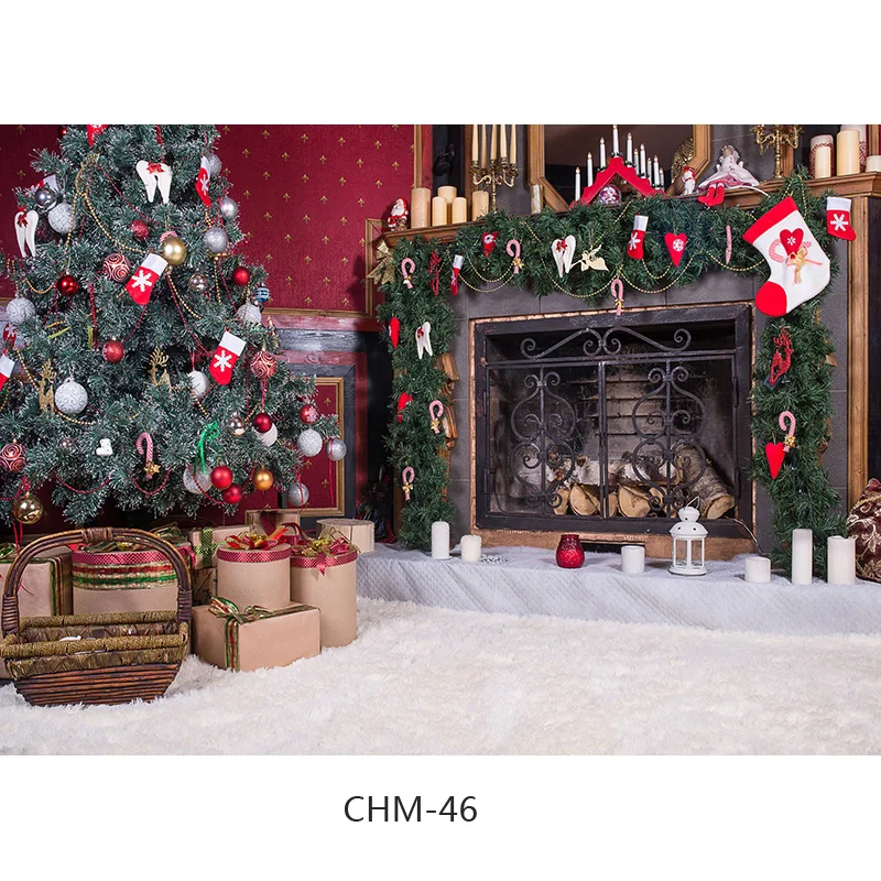 Fondo fotográfico de tela fotorealistic, telón de fondo para fotografía del día de Navidad, utilería para árbol de Navidad, chimenea, CHM-001
