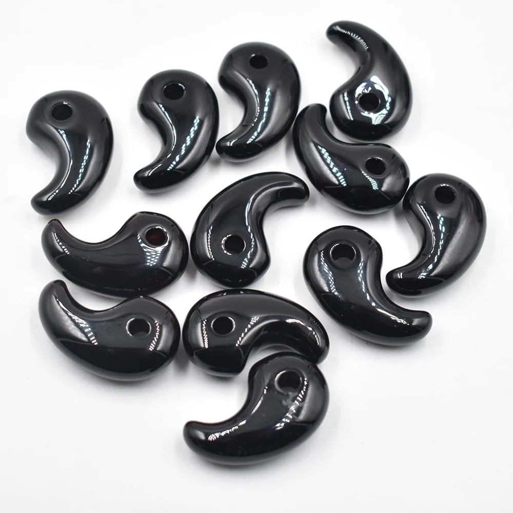 Wholesale 12pcs/lot 2021 New fashion natural stone black agates magatama charm pendants for jewelry marking free shipping