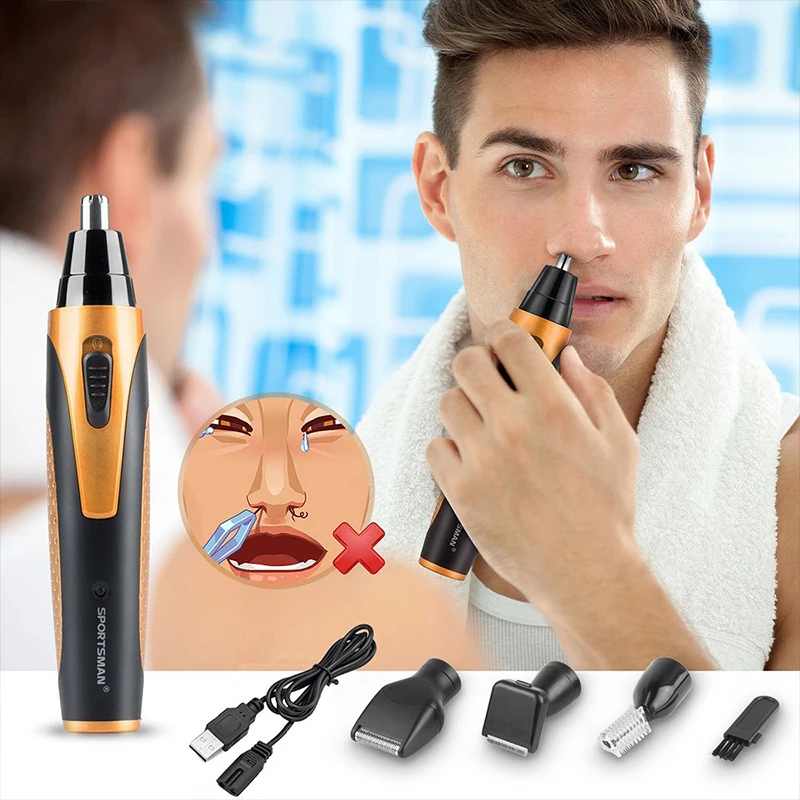 Men Nose Hair Trimmer 4 in 1 Rechargeable Grooming Kit for Men / Women Nose Ear Hair Sideburn Mustache Trimming Set Waterproof