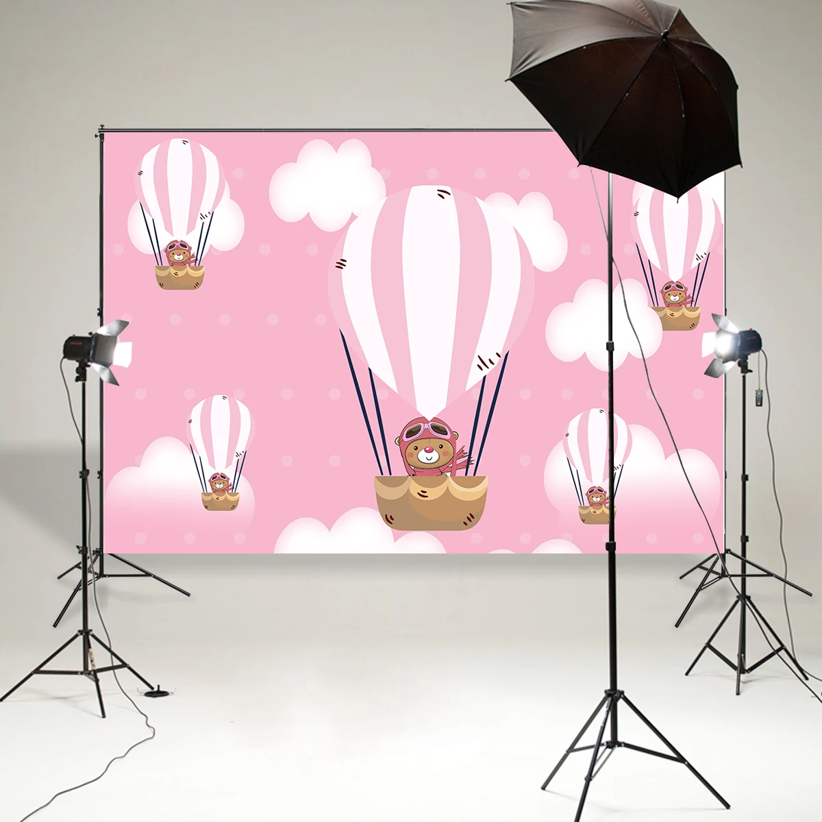 

BEIPOTO Hot air balloon backdrops cloudy pink Teddy pilot girl birthday party decor background photo photography vinyl B-855