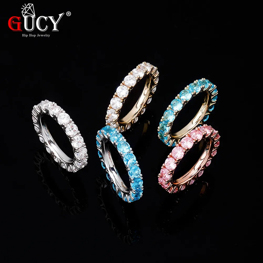 GUCY Round Multicolor Ring Men's Ring Copper Charm  Cubic Zircon Iced RING Fashion Hip Hop Jewelry For Gift