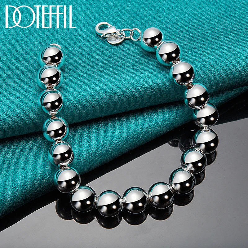 DOTEFFIL 925 Sterling Silver 10mm Hollow Ball Beads Chain Bracelet For Woman Wedding Engagement Charm Party Jewelry
