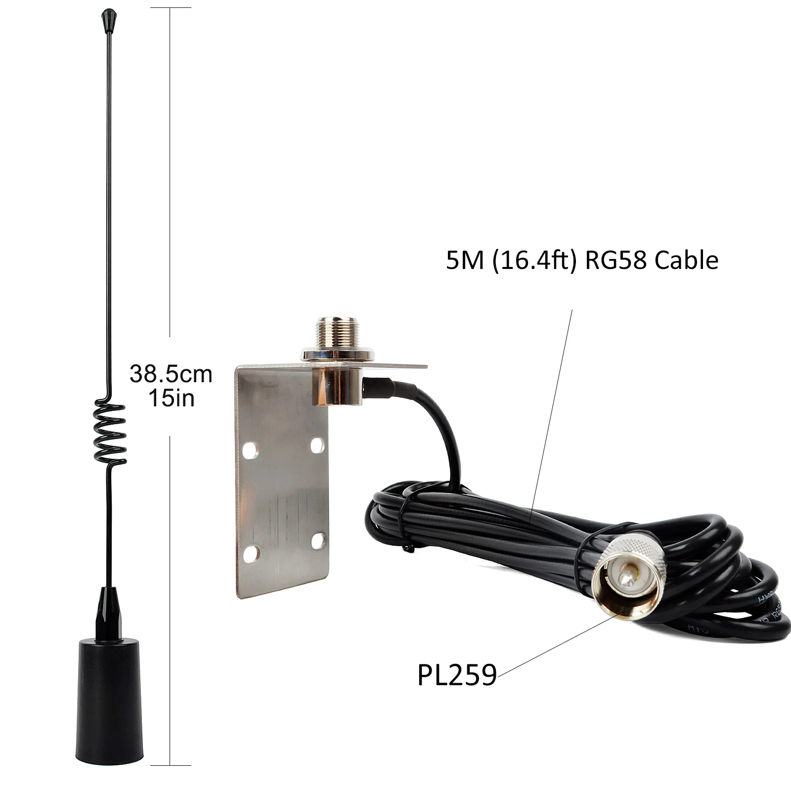 Imagem -02 - Antena Marinha do Barco do Iate do Veleiro da Antena 156163mhz de Hys Vhf com Cabo Rg58 de 5m 16.4ft para o Midland da Cobra Yaesu de Uniden Icom