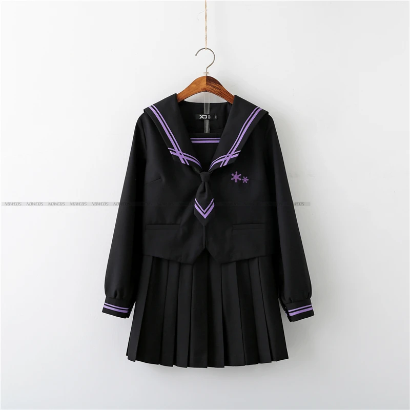 Uniforme JK d'Étudiante à Manches sulf, Ensemble d'Uniformes Scolaires Japonais pour Bol, Jupe Plissée, Costume COS, Broderie de Flocon de Neige