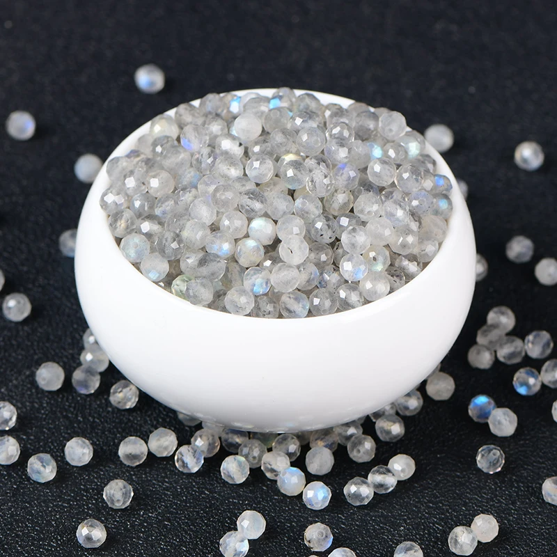 5A Natural Blue Light Diamond Cut Moonstone Crystal Single Bead DIY Beads Jewelry Making