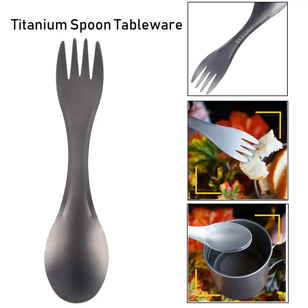 EDC Outdoor Camping Portable Picnic Titanium Spoon Cookware Titanium Alloy Fork Ultralight Pure Titanium Spork