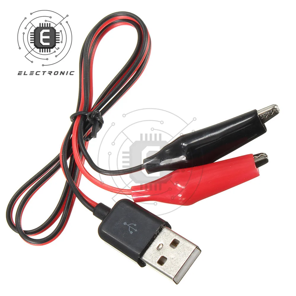 USB Female Connector to Alligator Test Clips Clamp to USB Male Connector Power Supply Adapter Wire 58cm Cable Red and Black