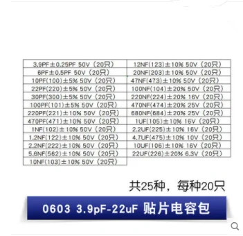 0402 0603 0805 سمد مكثف حزمة 1pF-10uF 3.9pF-22 فائق التوهج تستخدم عادة مكثف حزمة