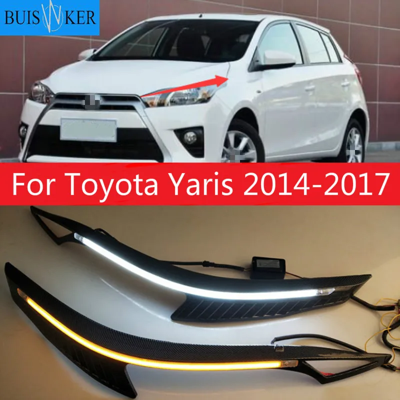 

2PCS LED For Toyota Yaris 2014-2017 Daytime Running Light Yellow Turn Signal Relay Car Headlight Eyebrow