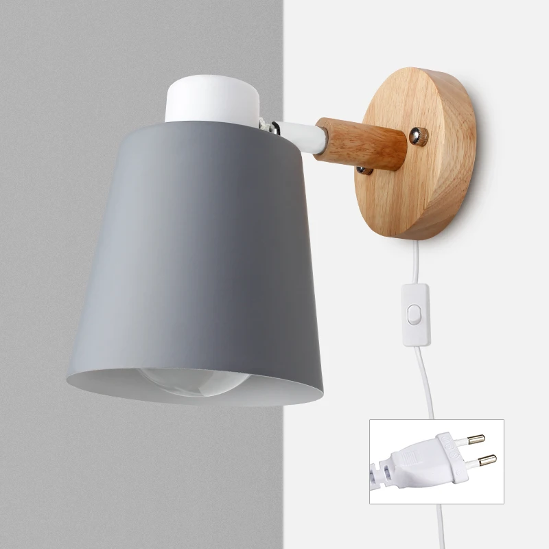 PHYVAL Nordic Wall Lamp With Plug Iron Wall Lamp E27 Macaroon 6 Color Bedside Wall Lamp Led EU/US Plug wall sconces with switch