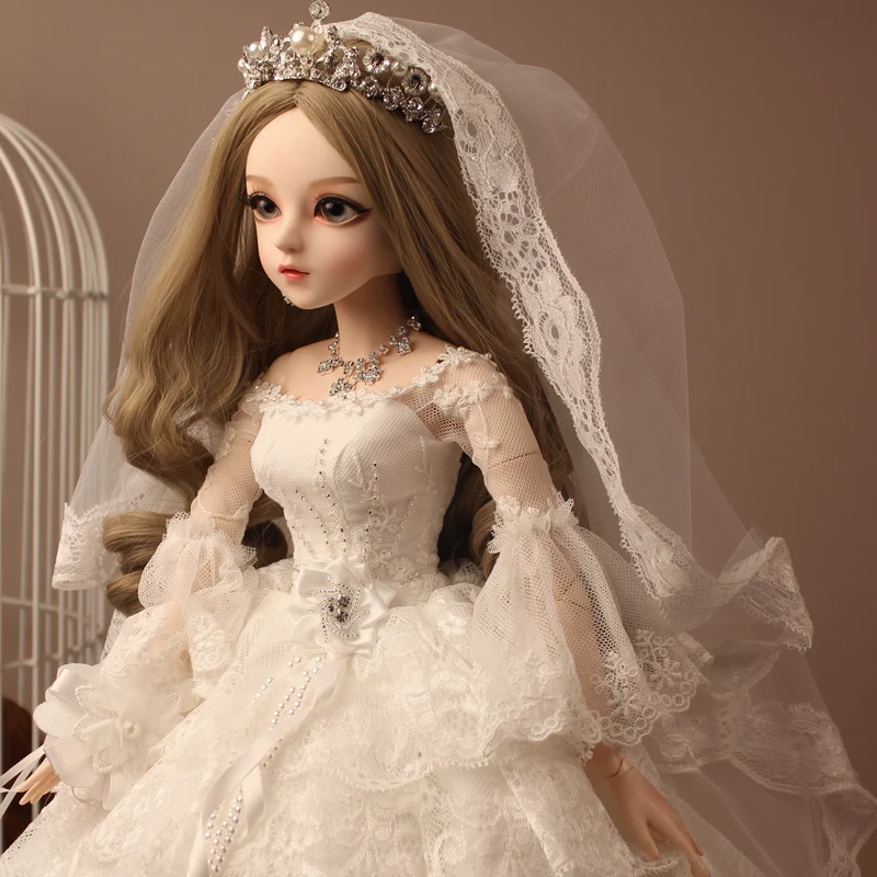 1/3ball jointed doll bjd doll doris gifts for girl Handpainted makeup fullset fairy tale princess doll with crown wedding dress