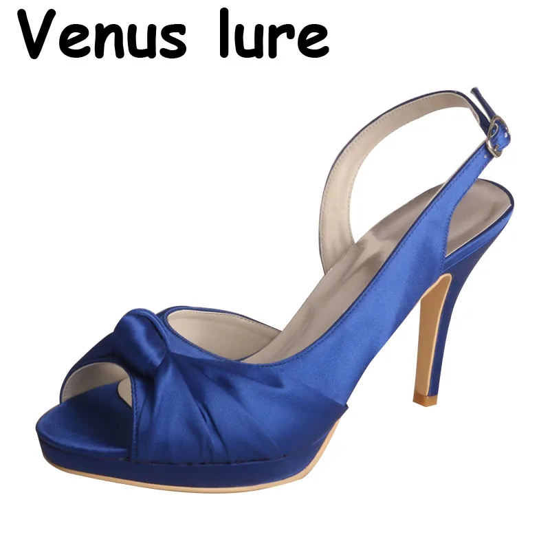 Custom Handmade Platform Shoes for Women Blue Elegant Wedding Peep Toe Heels