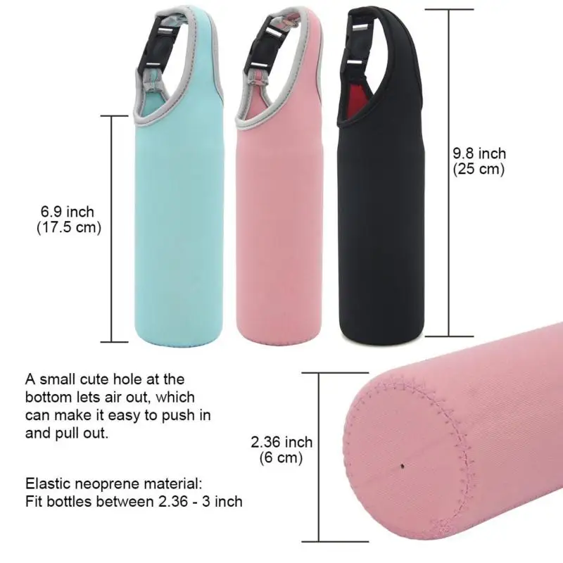 3pcs 500ml-700ml Neoprene Water Bottle Covers Sleeve Portable Bottle Cooler Cover Holder Strap for Outdoor (Blue Pink Black)