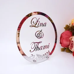 Nome e data di nozze personalizzati cornice per specchio rotonda personalizzata Babyshower in acrilico segno di parola decorazioni per feste con regali per ospiti per unghie