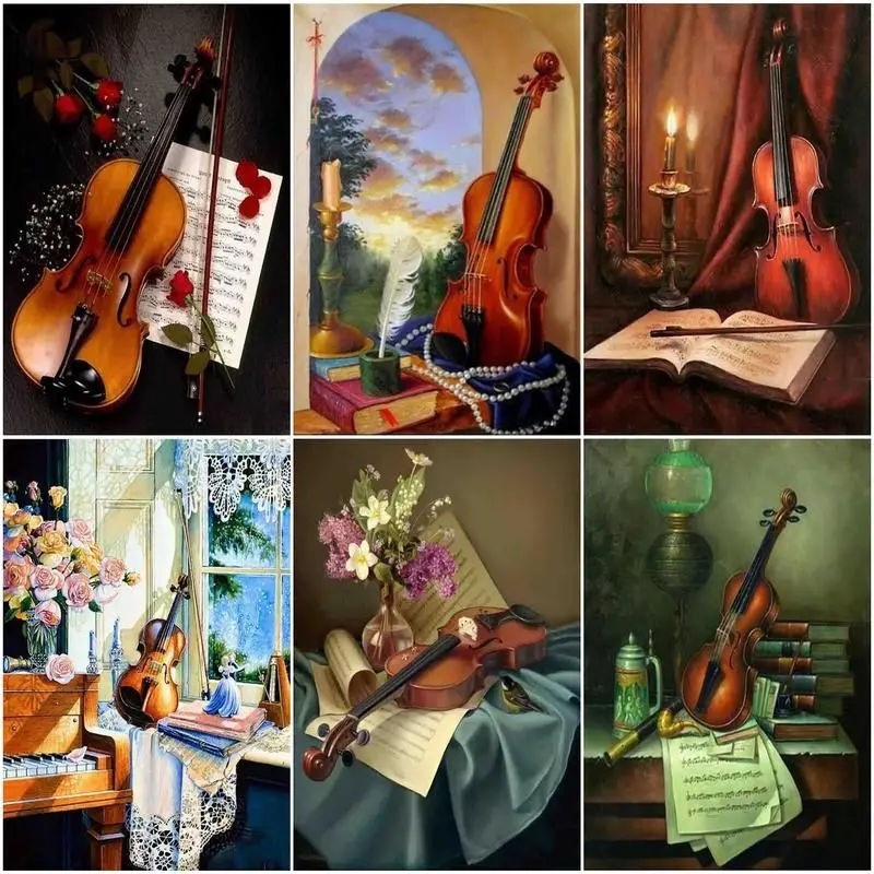 CHENISTORY Paint By Numbers Violin Drawing On Canvas Handpainted Gift DIY Musical Instrument Landscape Kits Home Decor