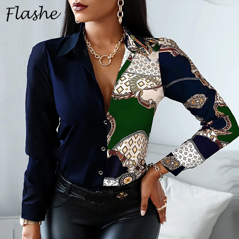 New Long Sleeve Blouse Women Tops Office Lady Blouse Print Button Shirts For Women Blouses Casual Shirt Female Blusas 2024