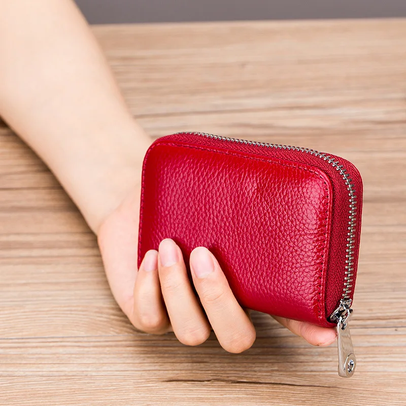 Women Organ Wallet Female Rfid Protect Card Holder Men Genuine Leather Coin Bag Lady Candy Short Mini Purse 2021 New