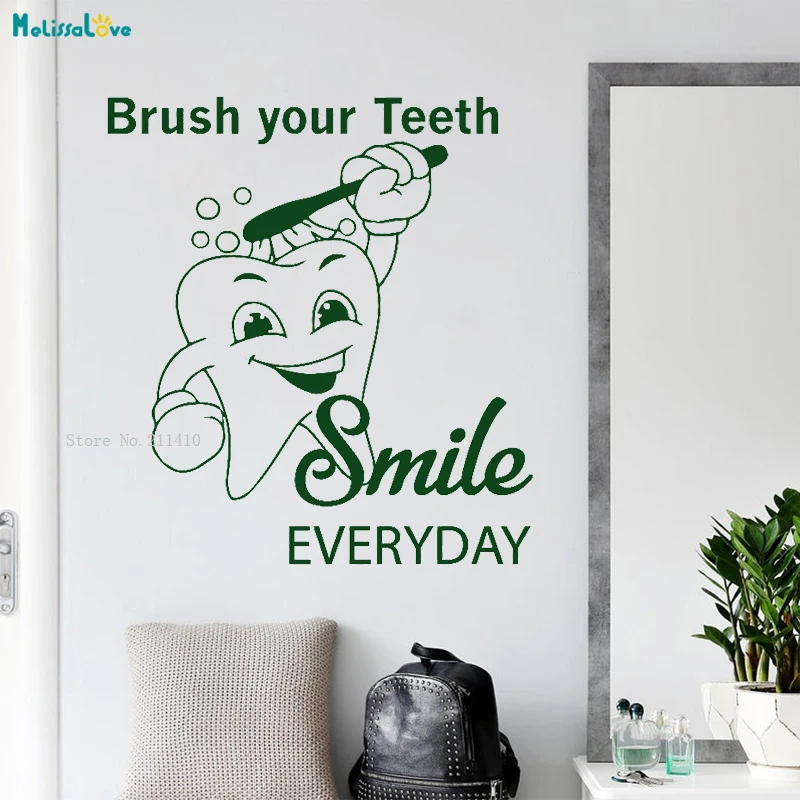 Teeth Quote Wall Decals Bathroom Decor Dentist Smile Everyday Vinyl Art Murals Heath Care Quote Poster Self-adhesive YT2102