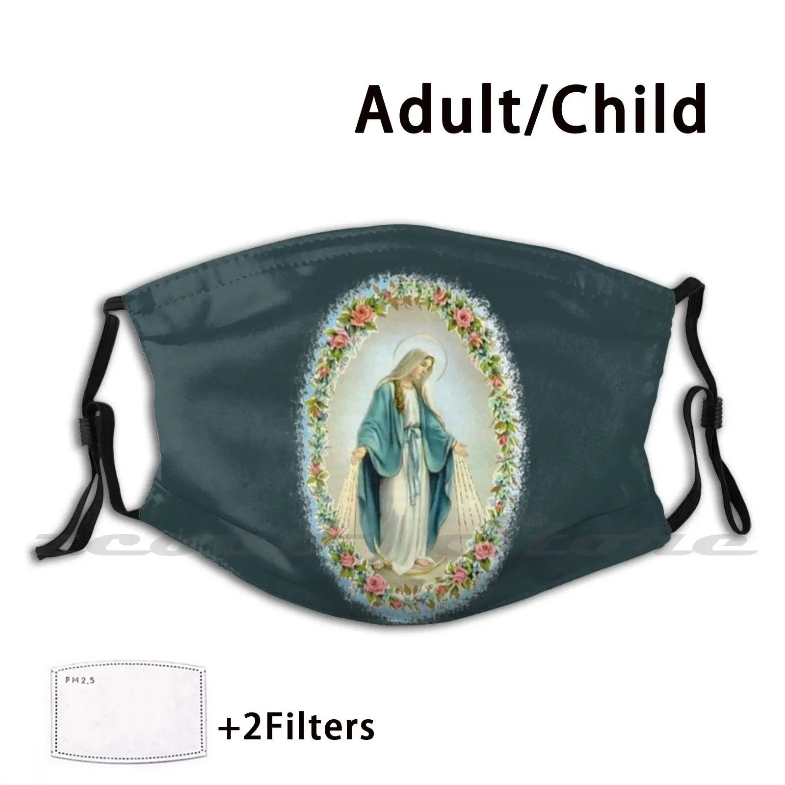 Mascarilla con filtro Pm2.5 para adultos y niños, máscara lavable con patrón personalizado, con moneda secreta de la Virgen María, aparición de Fatima, Angelus, París virtuosa, Sick