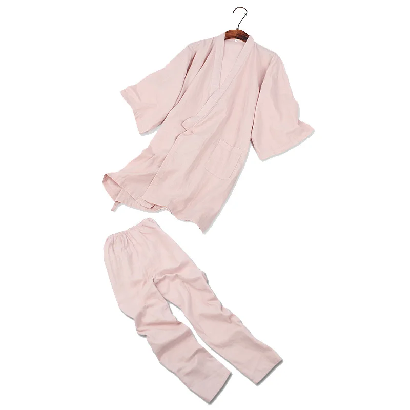 

Japanese Tradition Retro Style Pink Loose Pajamas Pants Set Women's Sleep & Lounge Kimono Yukata Bathrobe Sweat Steam Wear