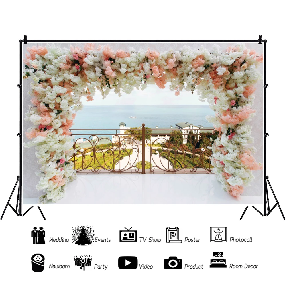 Rosa flor foto fundo do chuveiro de noiva fotografia pano de fundo seaside casamento palco decoração foto fundo para estúdio foto