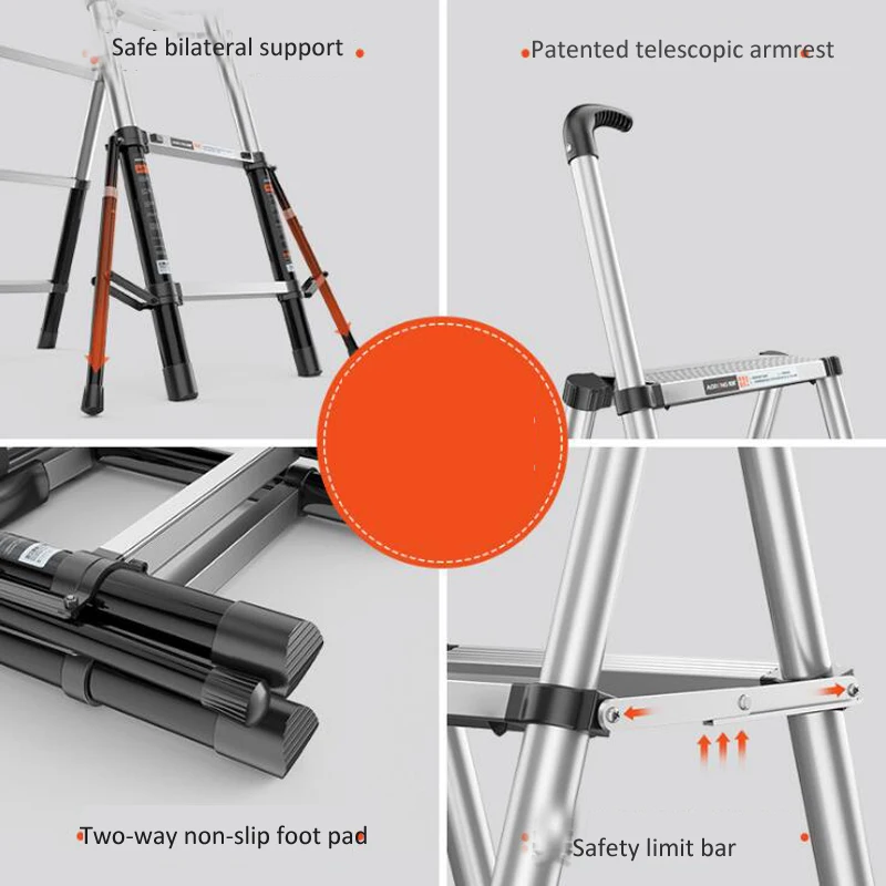 متعددة الوظائف سلم متداخل الأجزاء المنزلية للطي داخلي متعرجة سبائك الألومنيوم سميكة رفع عقد الدرج الصغيرة