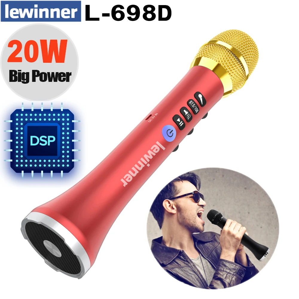 

Lewinner L-698D Professional 20W Portable Wireless Bluetooth Karaoke Microphone Speaker With Big Power for Sing/Meeting