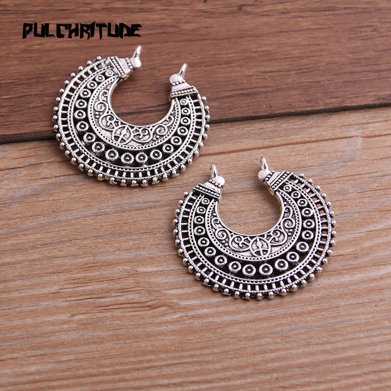 4pcs 37*38mm Two Color Zinc Alloy Necklace Charm Jewelry DIY Hollow Moon Connector Pendant Necklace