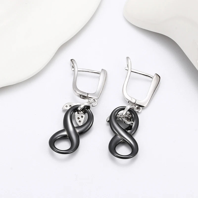 Classic Infinity Symbol Stud Earrings For Women Black White Ceramic Fashion Jewelry With AAA Health Ceramic Zirconia Wedding Ear