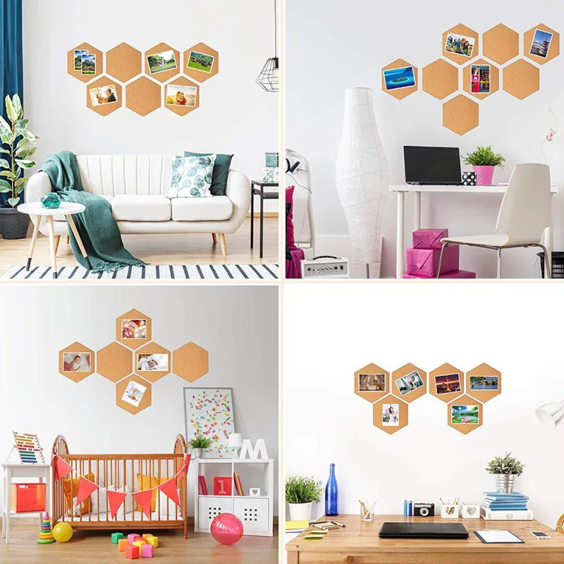 1pcs Innovative Equilateral Hexagon Cork Stickers DIY Decorative Postcard Wall Cork Board Bulletin Board Message Board Pin Board