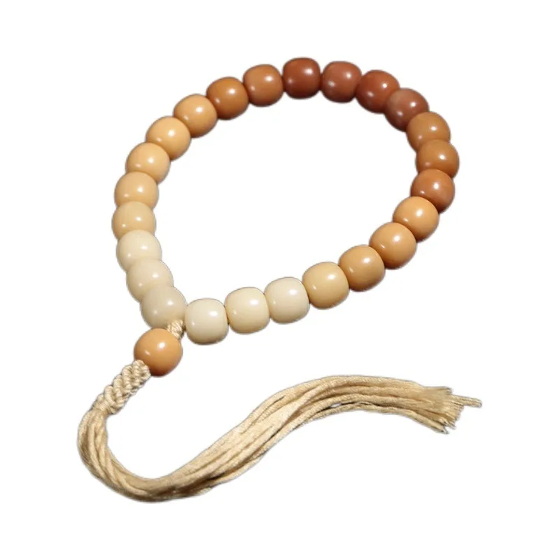 Natural Yellow Gradient Color Bodhi Root Beaded Bracelet Tassel Pendant Holding Mala Rosary Meditation Prayer Women Men Jewelry