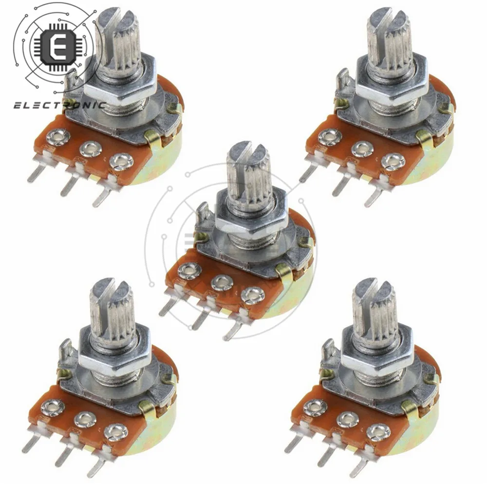 WH148 1K 2K 5K 10K 20K 50K 100K 250K 500K potenziometro rotativo conico lineare a 3pin albero 15mm con dadi e rondelle