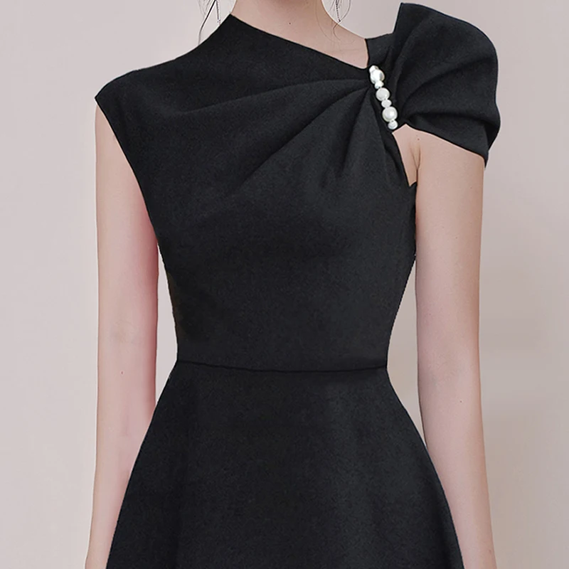 JSXDHK Brand Ladies Vintage Party Midi Party Dress High Quality Designer New Summer Bow Beaded Sleeveless Ball Gown Black Dress