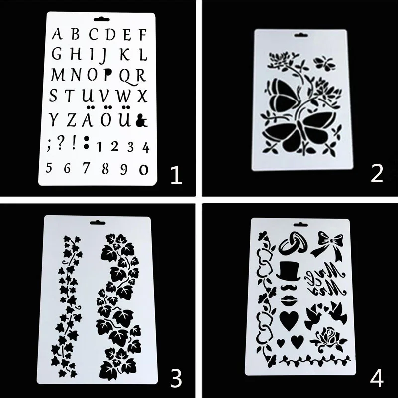 4pc Stencil Painting Template Decoration DIY Flowers Scrapbooking Diary Photo Album Coloring Embossing Accessories Reusable