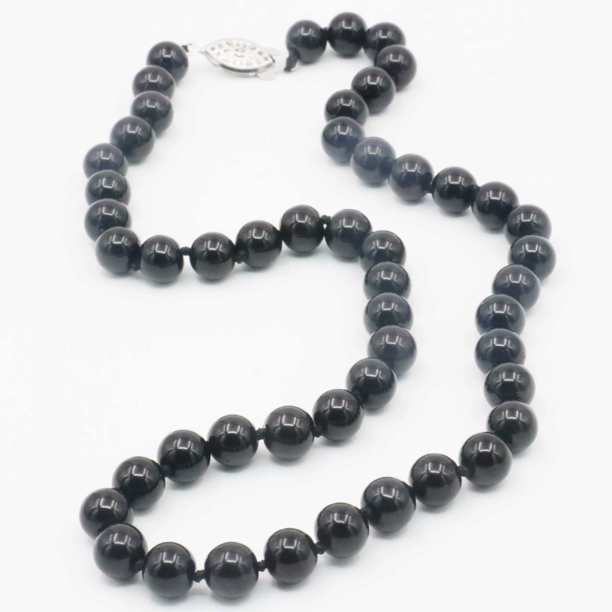 8mm Round Black Agates Onyx Necklace Beads Neckwear Natural Stone Fish Buckle 18inch Hand Made Neutral DIY Jewelry Making Design