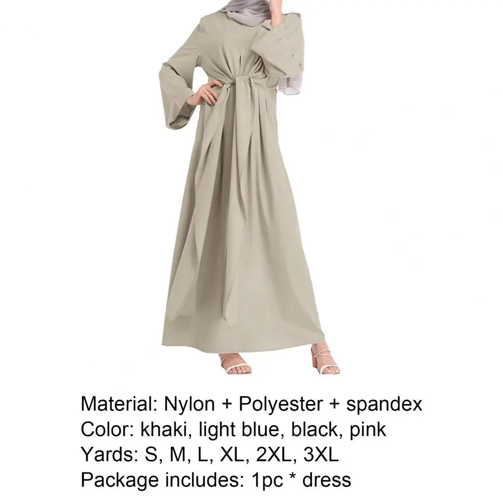 Summer Women Casual Style Maxi Dress Loose Abaya Nidha Long Sleeve Solid Color Dubai Turkey Modest Robe Kaftan Islam