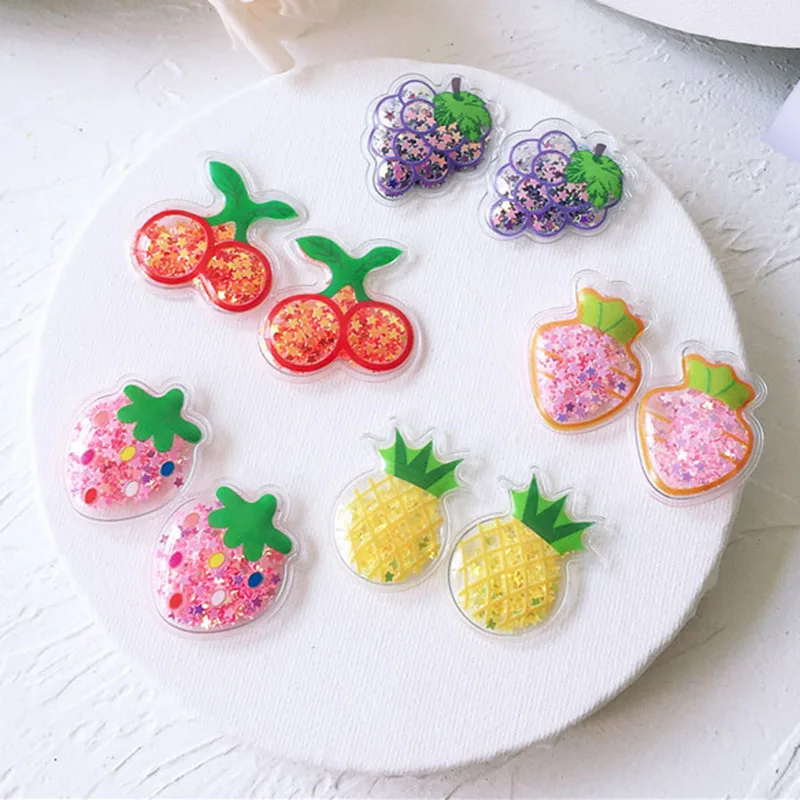 

20pcs/lot fruit Transparent Bling bling Flowing Patches Appliques for DIY Children Clip Accessories