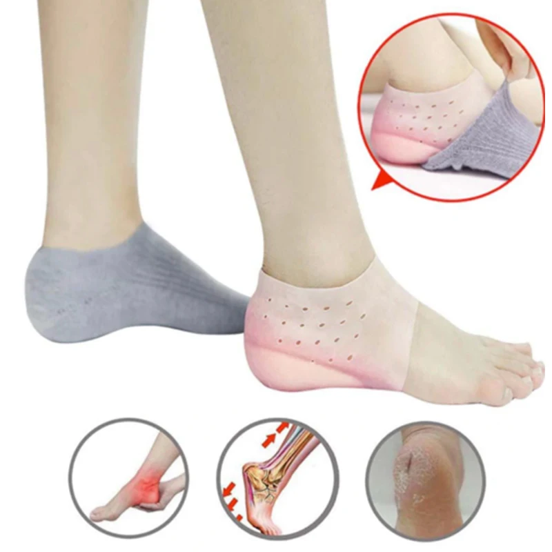 1Pair Invisible Height Increased Insoles Silicone Heel Socks for Women Men Gel Heel Pads Cushion Soles Orthopedic Arch Support