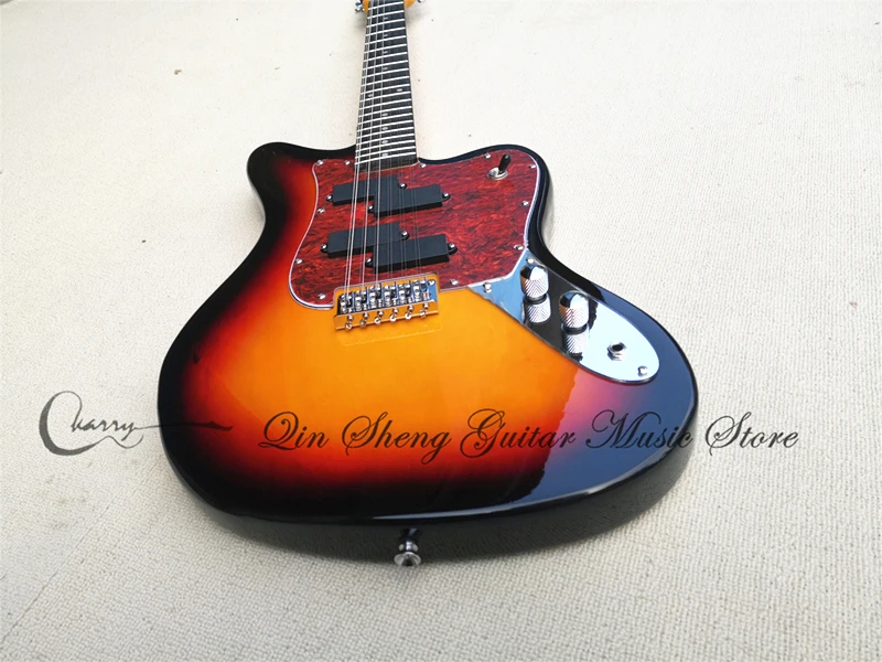 12 strings sunburst guitar, fixed bridge, solid wood body, maple neck, rosewood fingerboard 22 frets, red tortoise shell guard