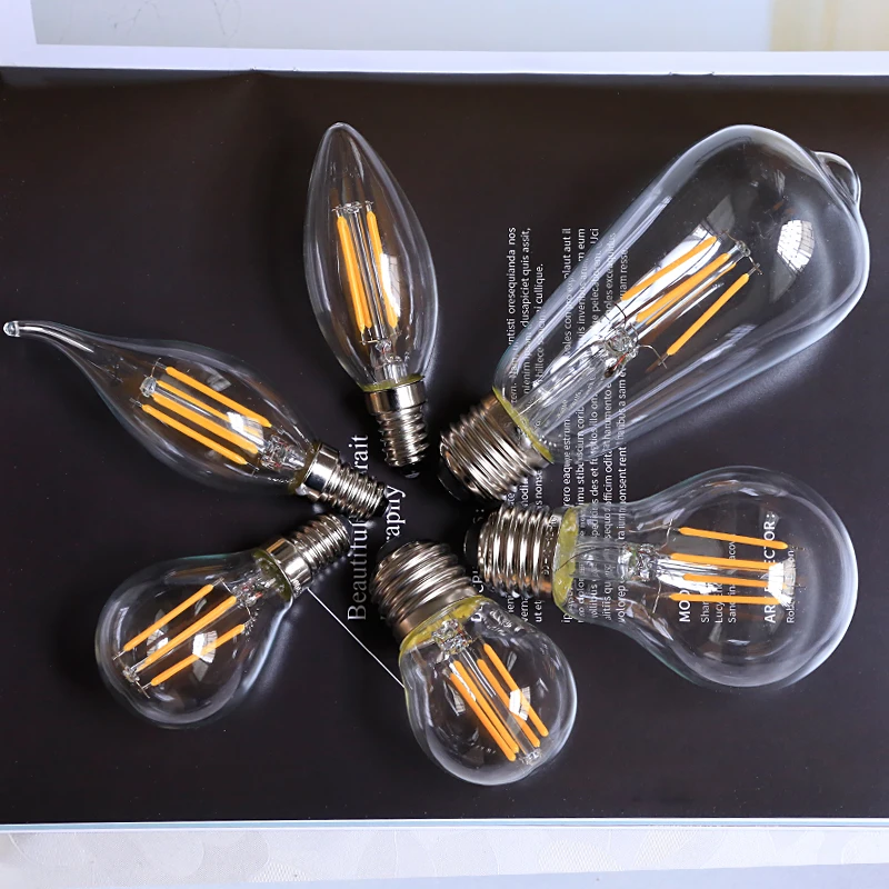 Led Candle Bulb E14 Small Screw Mouth 4W Edison Pointed Bubble Pull Tail Crystal Chandelier Light Source  Bright Tungsten Bulb