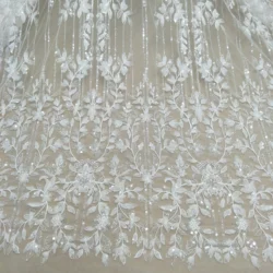 Lace Beading Wedding Dress Fabric, Fashion Dress, 130cm Width, Bridal, Sale by Yard